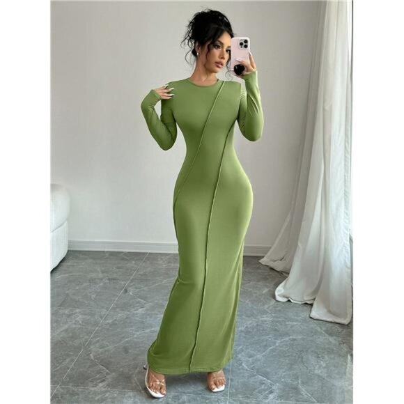 Variété Boutique Dresses Solid Color Exposed Shape Seam Detail Long